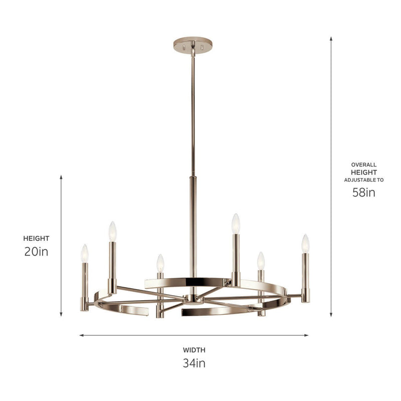 Kichler 52427PN Six Light Chandelier, Polished Nickel (3)