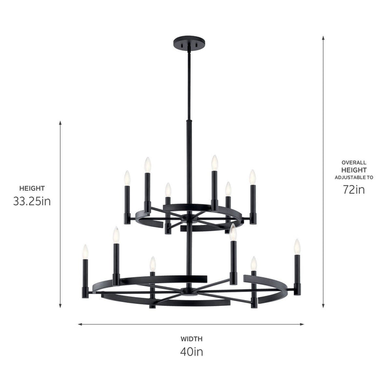 Kichler 52428BK 12 Light Chandelier, Black (3)