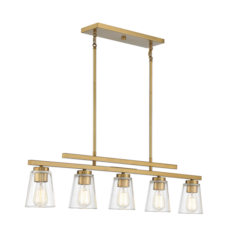 Savoy House 1-1023-5-322 Five Light Linear Chandelier, Warm Brass (4)