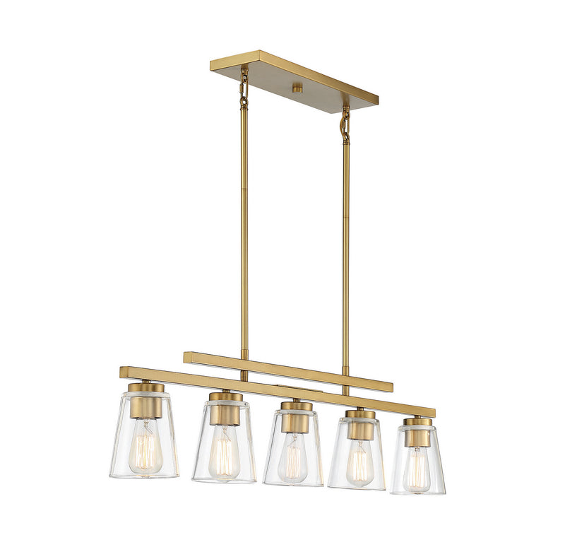 Savoy House 1-1023-5-322 Five Light Linear Chandelier, Warm Brass (5)