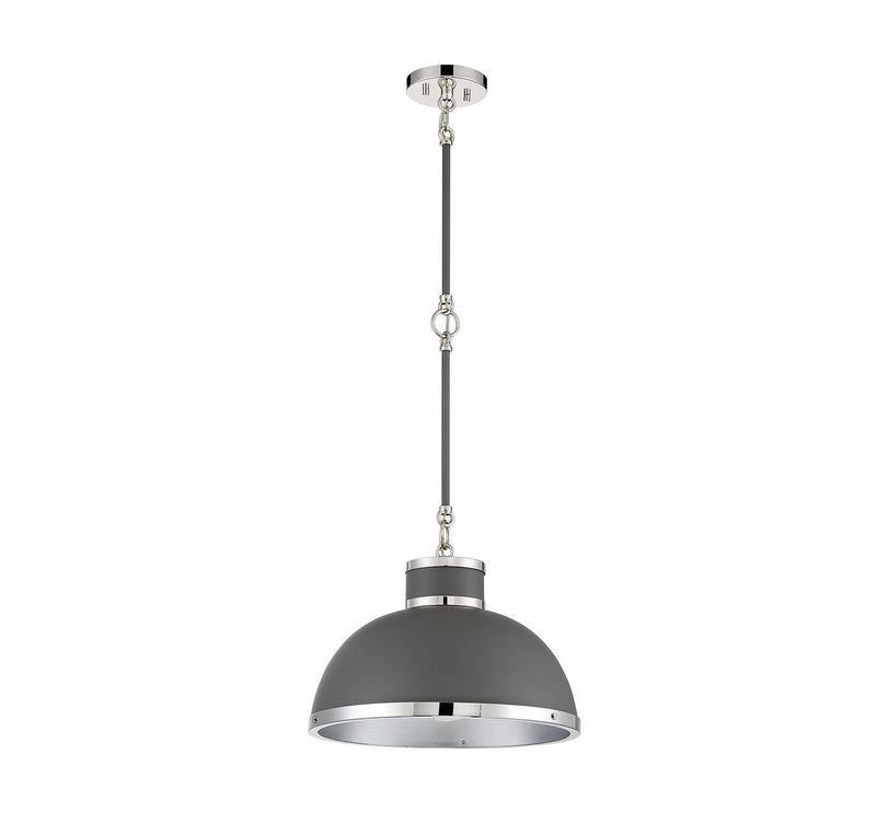 Savoy House 7-8882-1-175 One Light Pendant, Gray with Polished Nickel Accents (2)