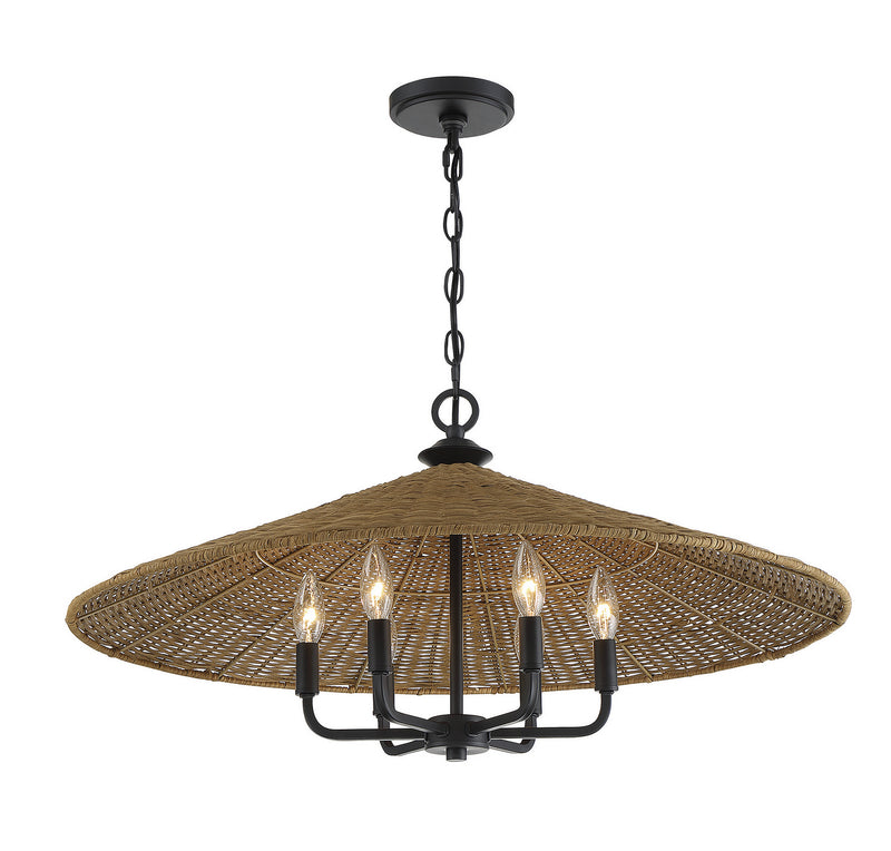 Savoy House 7-7772-6-180 Six Light Pendant, Matte Black w/Dark Rattan (3)