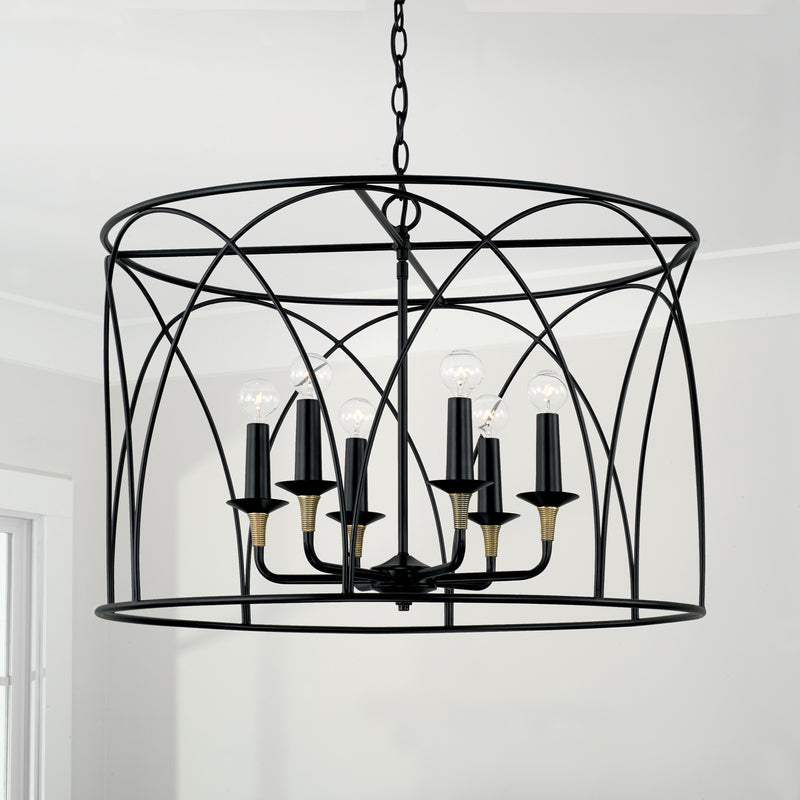 Capital Lighting 345661KB Amara Six Light Pendant, Matte Black with Brass Alternate Image 2.jpg