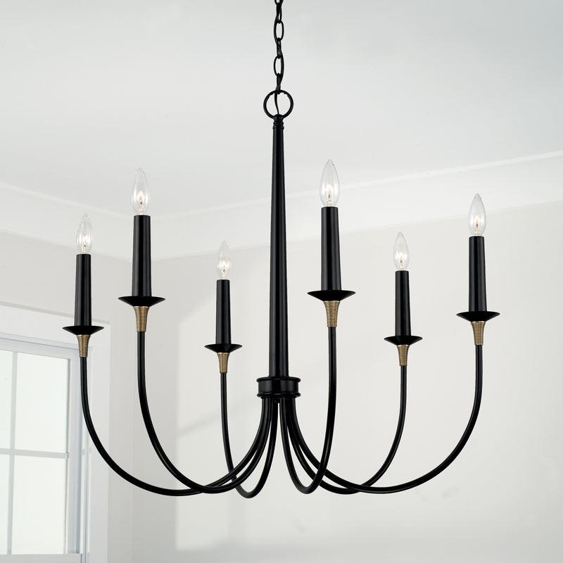 Capital Lighting 445661KB Amara Six Light Chandelier, Matte Black with Brass Alternate Image 3.jpg