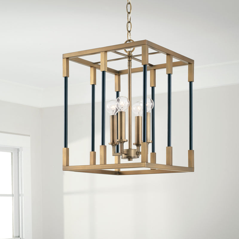 Capital Lighting 544741AB Bleeker Four Light Foyer Pendant, Aged Brass and Black Alternate Image 3.jpg