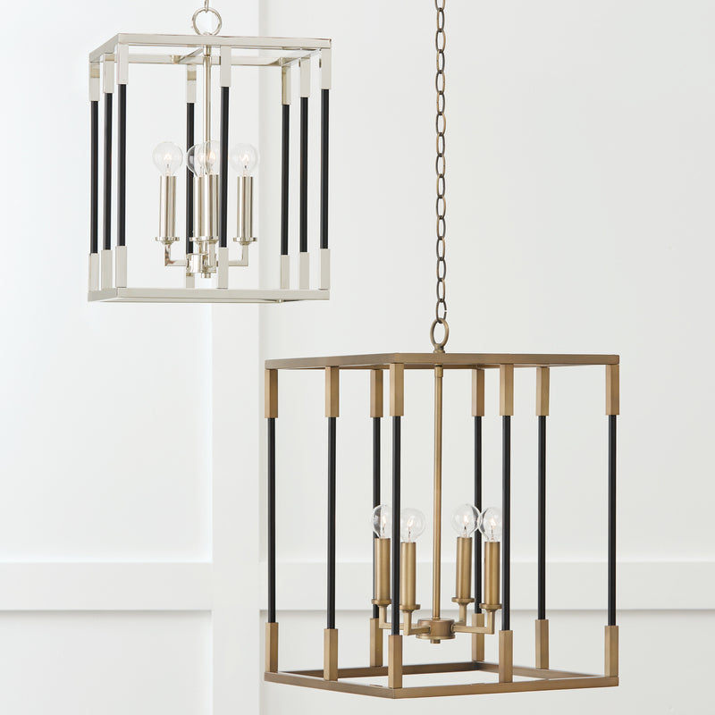 Capital Lighting 544742AB Bleeker Four Light Foyer Pendant, Aged Brass and Black Alternate Image.jpg