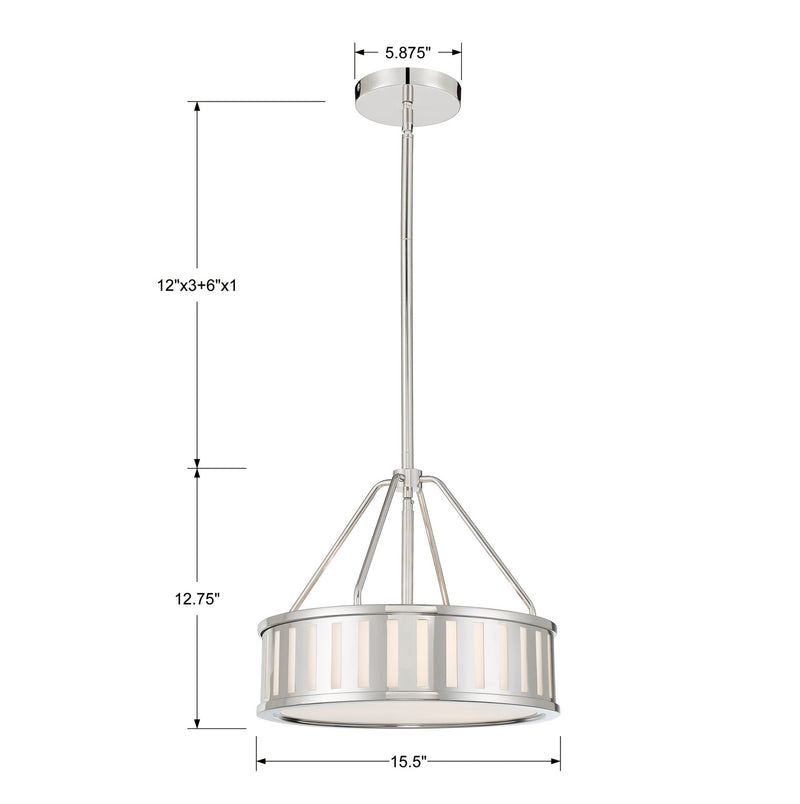 Crystorama KEN-8303-PN Kendal Three Light Pendant Polished Nickel Alternate Image 2.jpg