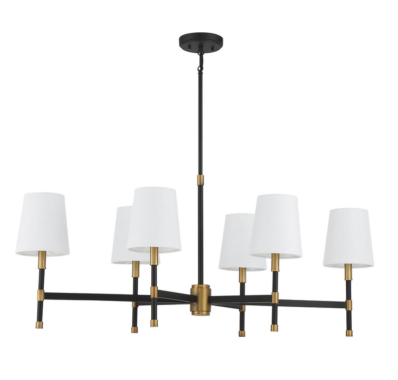 Savoy House 1-1631-6-143 Six Light Linear Chandelier, Matte Black w/Warm Brass (2)
