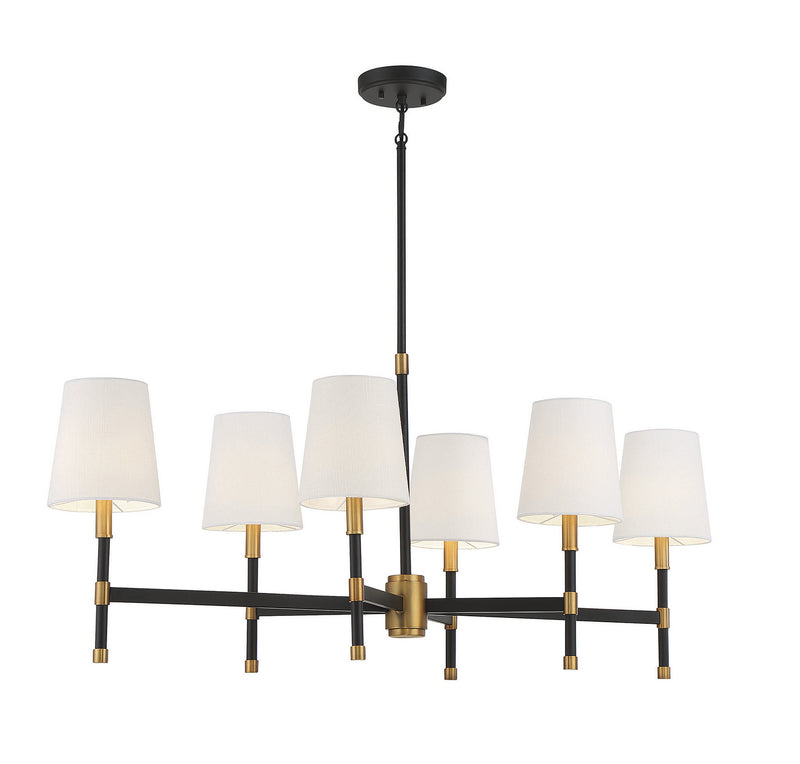 Savoy House 1-1631-6-143 Six Light Linear Chandelier, Matte Black w/Warm Brass (4)