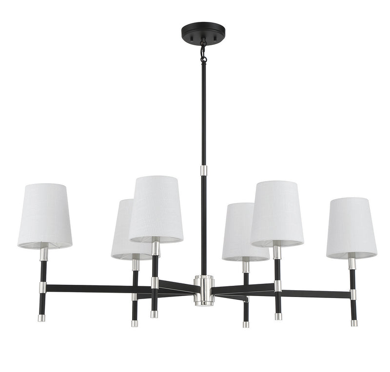 Savoy House 1-1631-6-173 Six Light Linear Chandelier, Matte Black w/Polished Nickel (2)