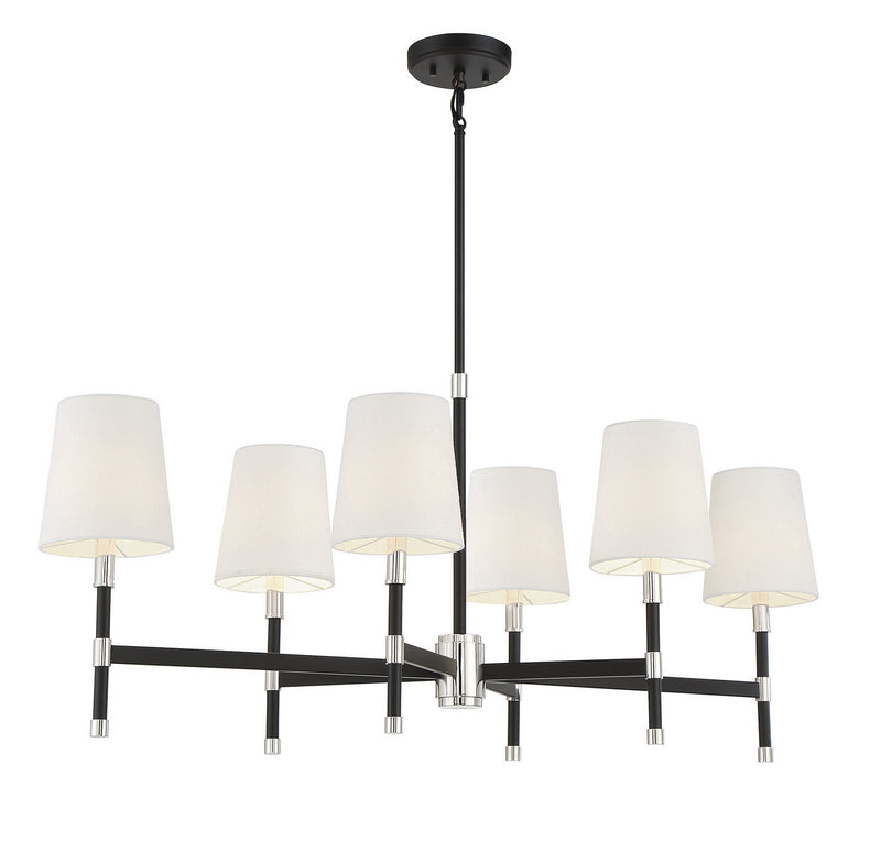 Savoy House 1-1631-6-173 Six Light Linear Chandelier, Matte Black w/Polished Nickel (4)