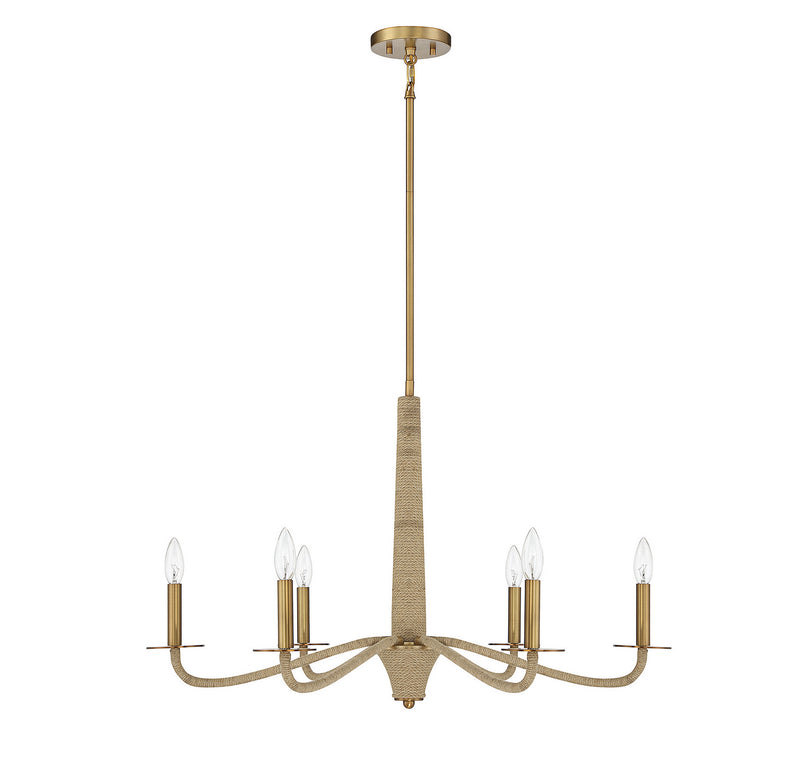 Savoy House 1-1824-6-320 Six Light Chandelier, Warm Brass/Rope (2)