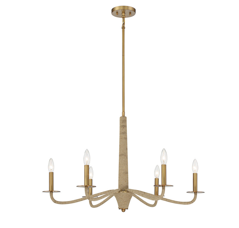 Savoy House 1-1824-6-320 Six Light Chandelier, Warm Brass/Rope (3)