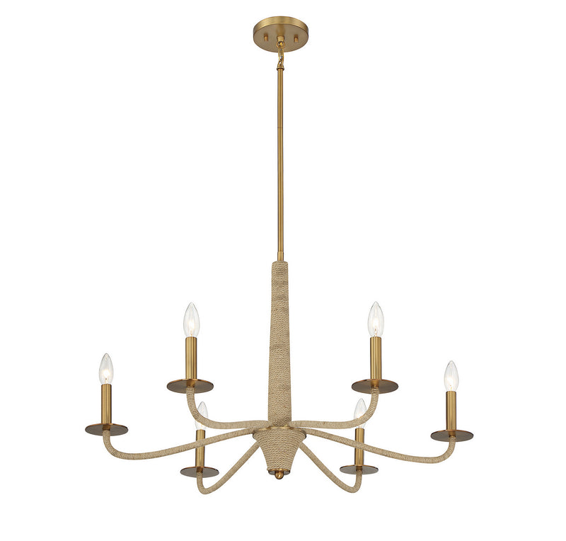 Savoy House 1-1824-6-320 Six Light Chandelier, Warm Brass/Rope (4)
