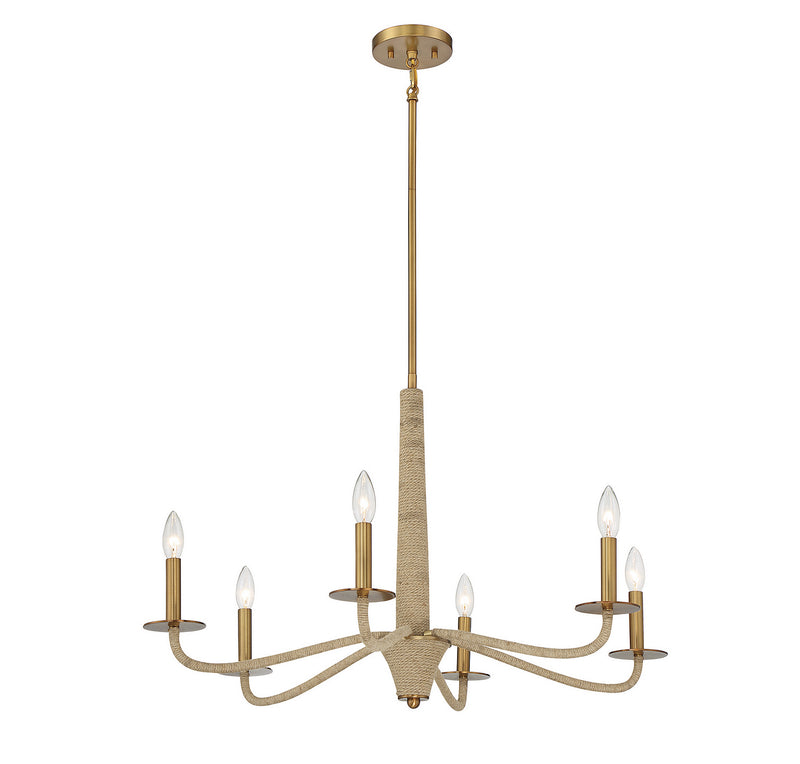 Savoy House 1-1824-6-320 Six Light Chandelier, Warm Brass/Rope (5)