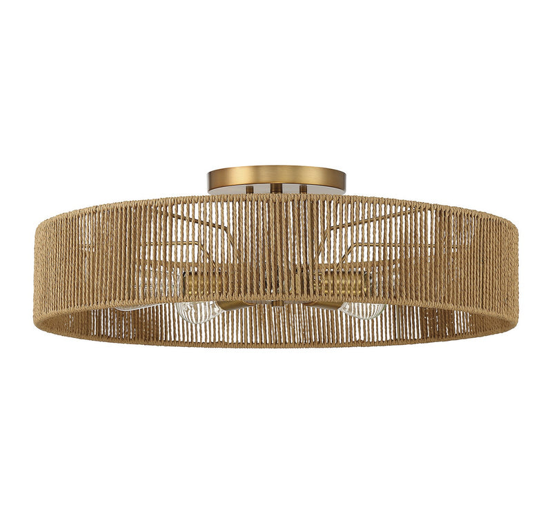 Savoy House 6-1682-5-320 Five Light Semi Flush Mount, Warm Brass/Rope (2)