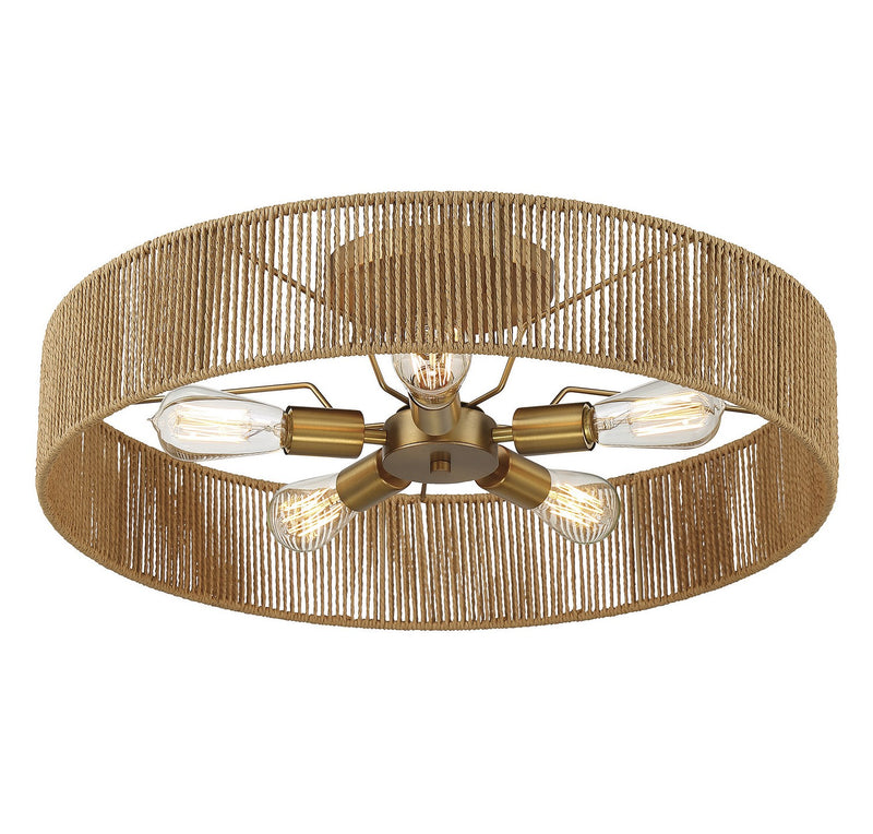 Savoy House 6-1682-5-320 Five Light Semi Flush Mount, Warm Brass/Rope (4)