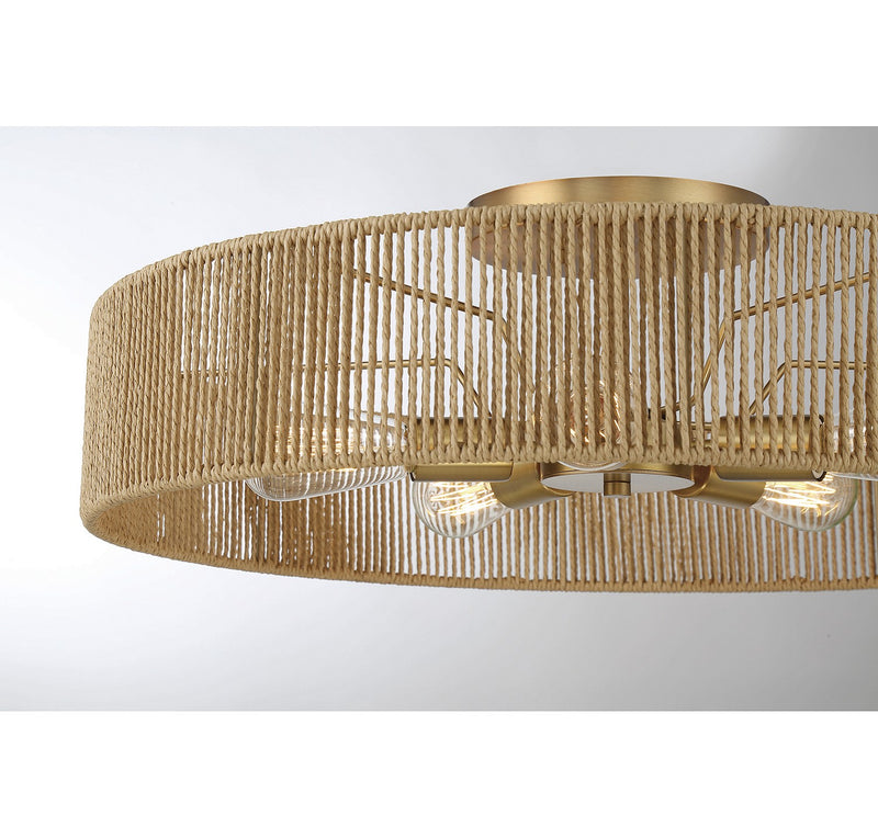 Savoy House 6-1682-5-320 Five Light Semi Flush Mount, Warm Brass/Rope (5)