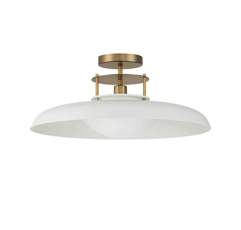 Savoy House 6-1685-1-142 One Light Semi-Flush Mount, White w/Warm Brass (2)
