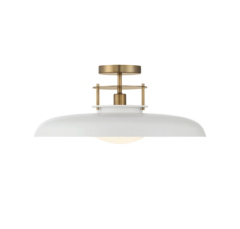 Savoy House 6-1685-1-142 One Light Semi-Flush Mount, White w/Warm Brass (3)