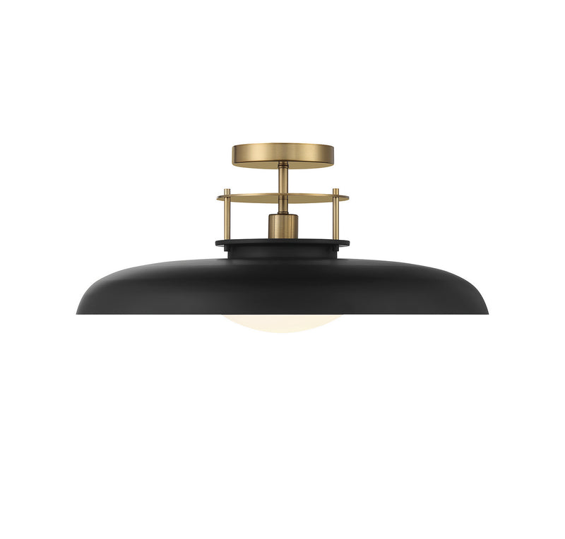 Savoy House 6-1685-1-143 One Light Semi-Flush Mount, Matte Black w/Warm Brass (3)