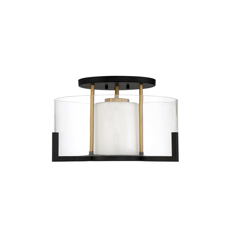 Savoy House 6-1981-1-143 One Light Semi-Flush Mount, Matte Black w/Warm Brass (2)
