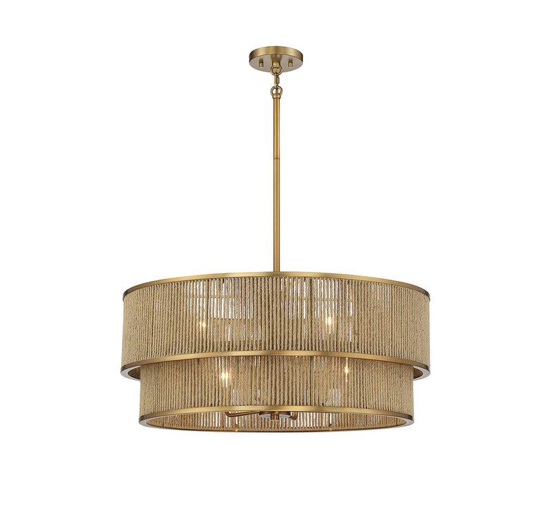 Savoy House 7-1774-6-320 Six Light Pendant, Warm Brass/Rope (3)