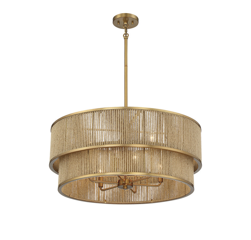 Savoy House 7-1774-6-320 Six Light Pendant, Warm Brass/Rope (4)