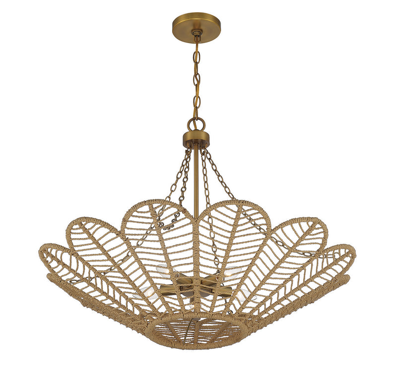 Savoy House 7-1825-5-320 Five Light Pendant, Warm Brass/Rope (4)