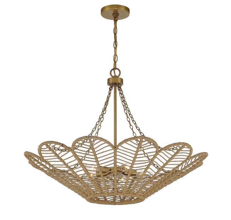 Savoy House 7-1825-5-320 Five Light Pendant, Warm Brass/Rope (5)