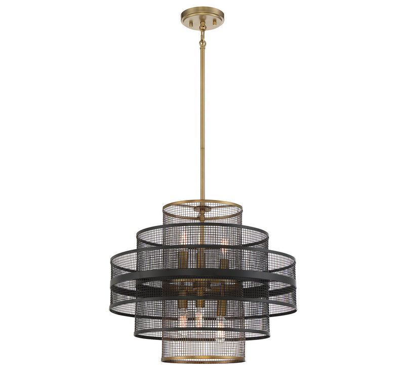 Savoy House 7-1927-6-143 Six Light Pendant, Matte Black w/Warm Brass (3)
