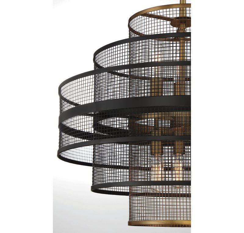Savoy House 7-1927-6-143 Six Light Pendant, Matte Black w/Warm Brass (5)