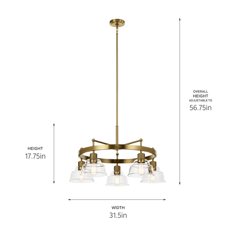 Kichler 52403BNB Five Light Chandelier, Brushed Brass (5)