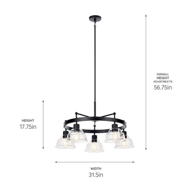 Kichler 52403BK Five Light Chandelier, Black (5)