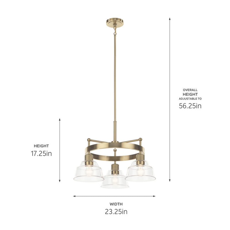 Kichler 52402BNB Three Light Chandelier, Brushed Brass (5)
