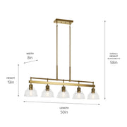 Kichler 52404BNB Five Light Linear Chandelier, Brushed Brass (6)