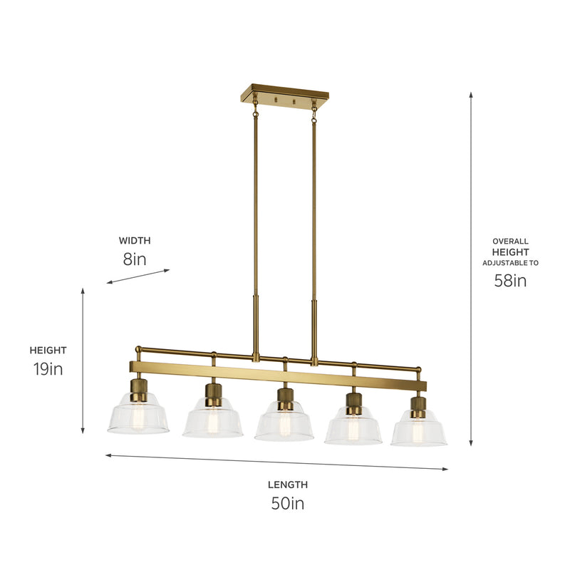 Kichler 52404BNB Five Light Linear Chandelier, Brushed Brass (6)