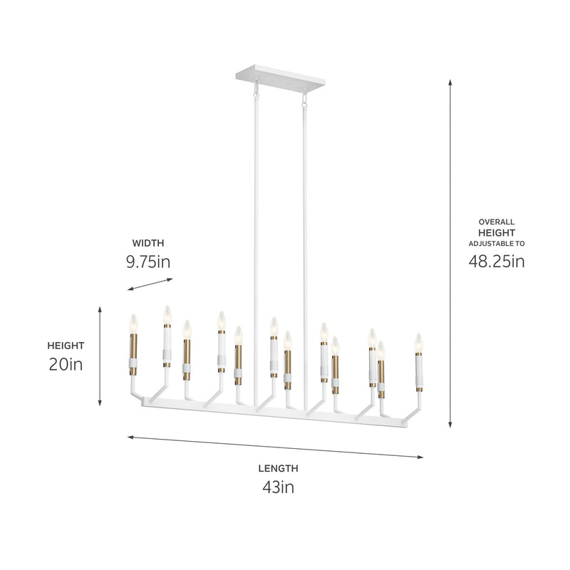 Kichler 52350WH 12 Light Linear Chandelier, White (2)