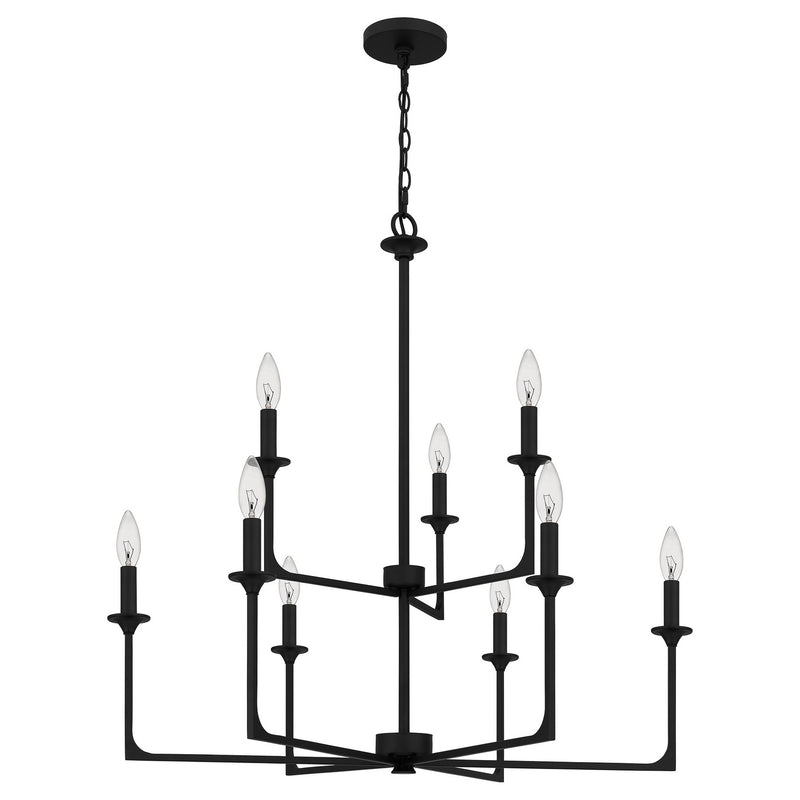Quoizel PRC5232MBK Prescott Nine Light Chandelier, Matte Black Alternate Image.jpg