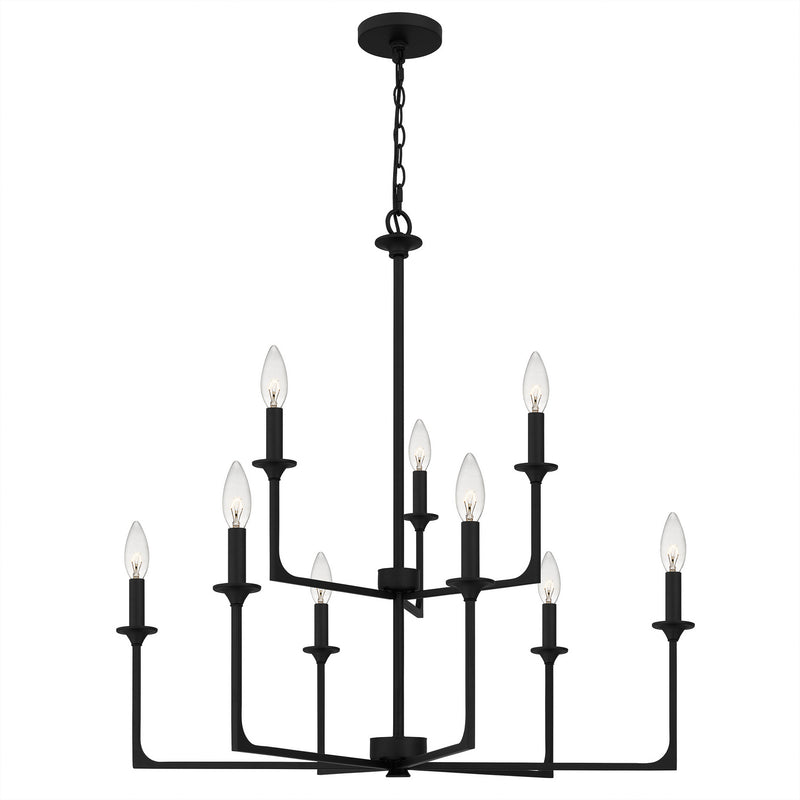Quoizel PRC5232MBK Prescott Nine Light Chandelier, Matte Black Alternate Image 2.jpg