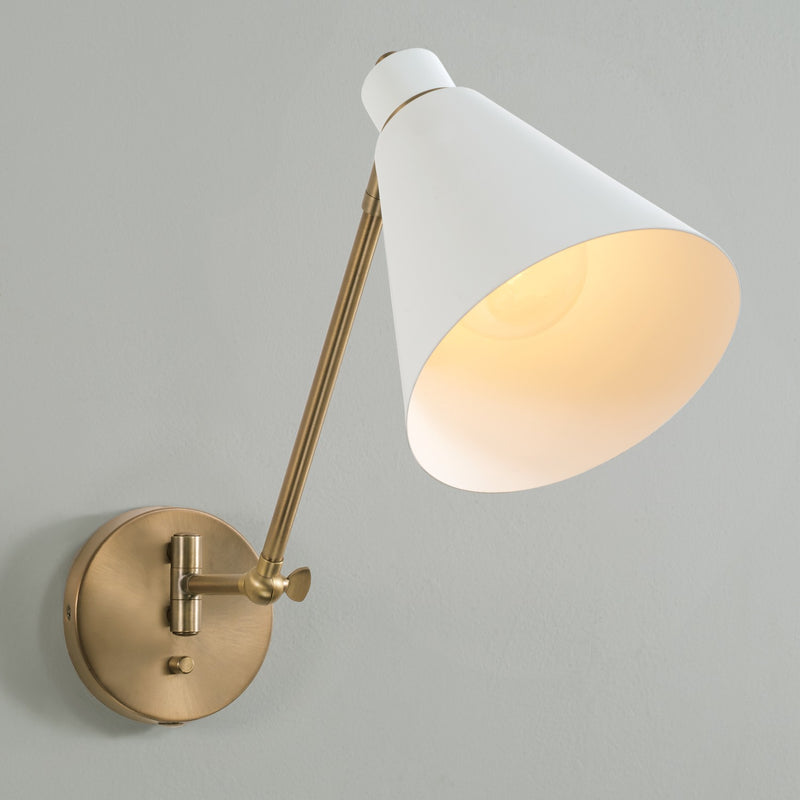 Capital Lighting 650111AW Bradley One Light Wall Sconce, Aged Brass and White Alternate Image.jpg