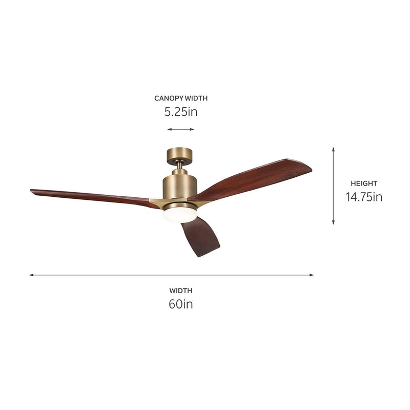 Kichler 300075NBR 60"Ceiling Fan, Brushed Natural Brass (5)