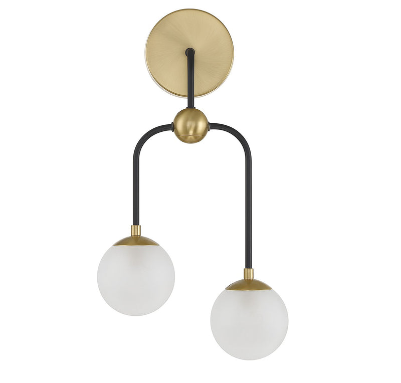 Savoy House 9-6696-2-143 Two Light Wall Sconce, Matte Black w/Warm Brass (2)