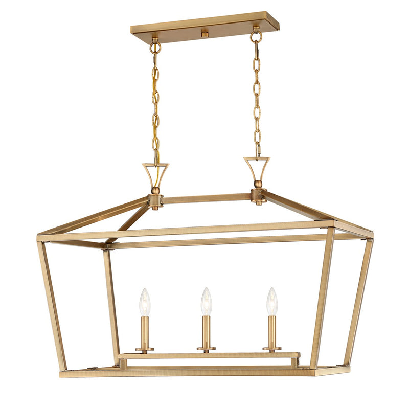Savoy House 1-423-3-322 Three Light Linear Chandelier, Warm Brass (3)