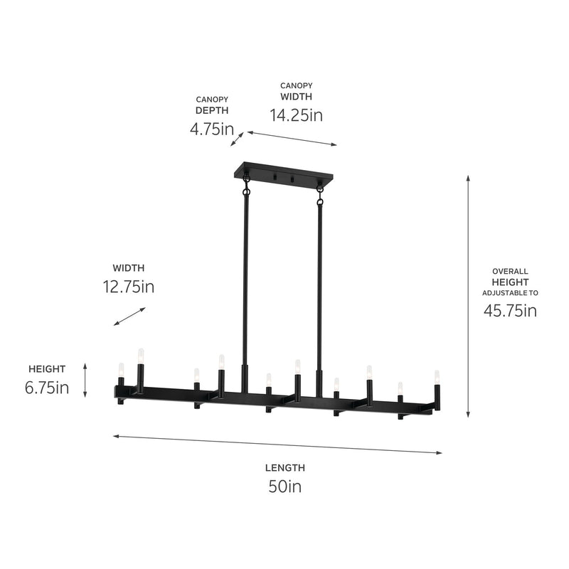 Kichler 52614BK Ten Light Linear Chandelier, Black (6)