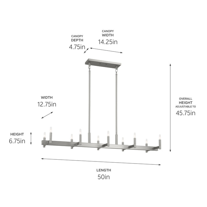 Kichler 52614SN Ten Light Linear Chandelier, Satin Nickel (6)
