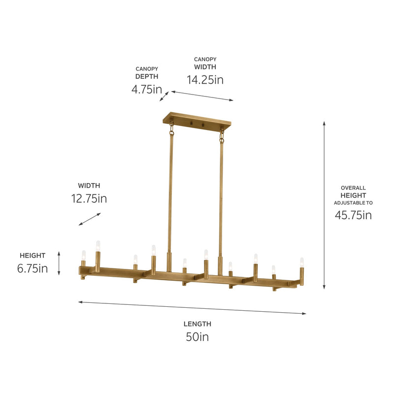 Kichler 52614NBR Ten Light Linear Chandelier, Natural Brass (6)