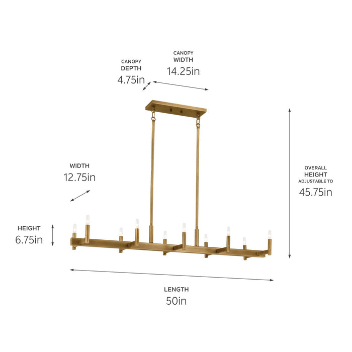 Kichler 52614NBR Ten Light Linear Chandelier, Natural Brass (6)