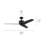 Kichler 330130SBK 56"Ceiling Fan, Satin Black (4)