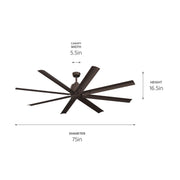 Kichler 310275SNB 75"Ceiling Fan, Satin Natural Bronze (4)